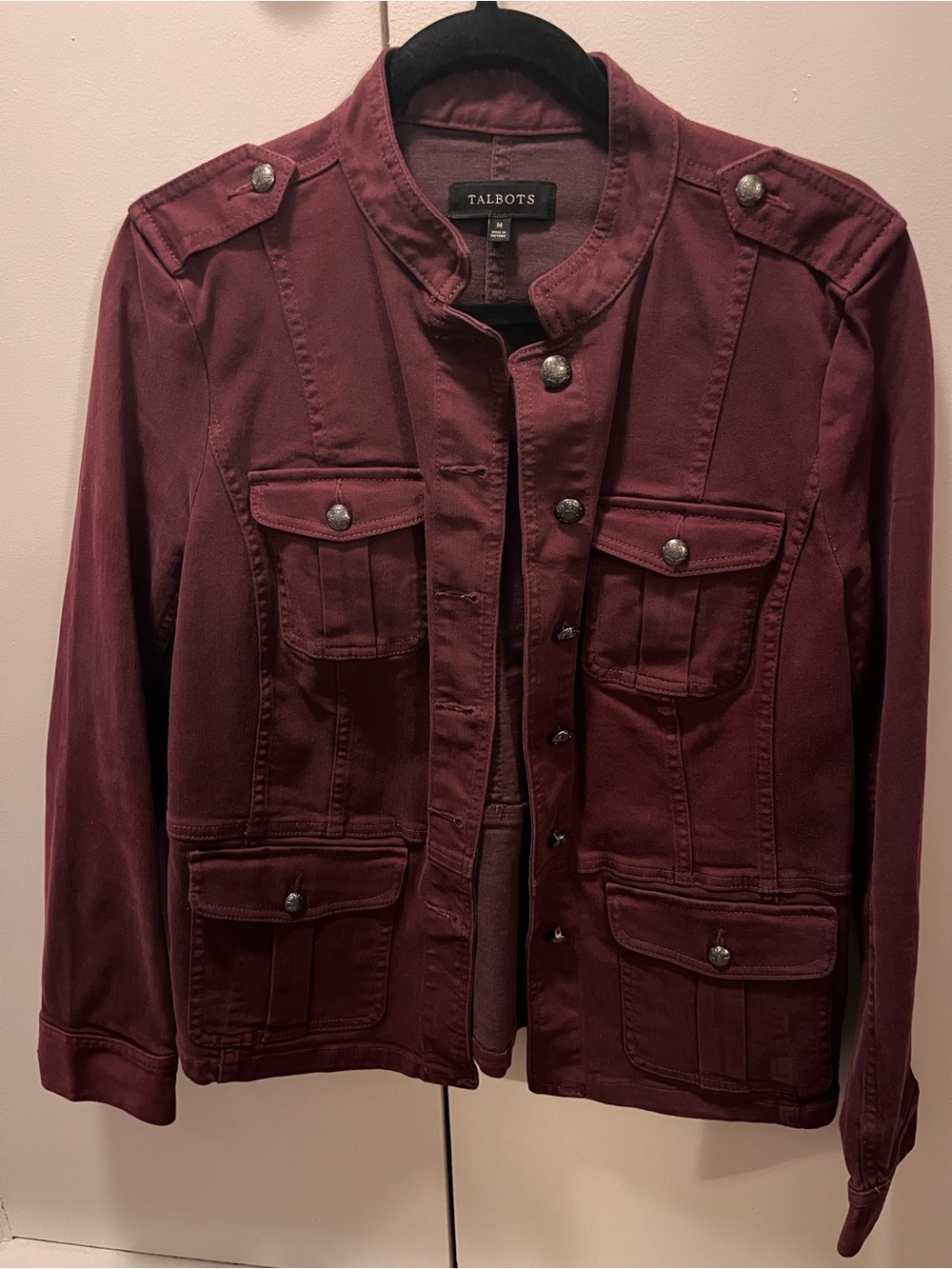 Talbots Wine-Red Utility Jacket with Button Pockets